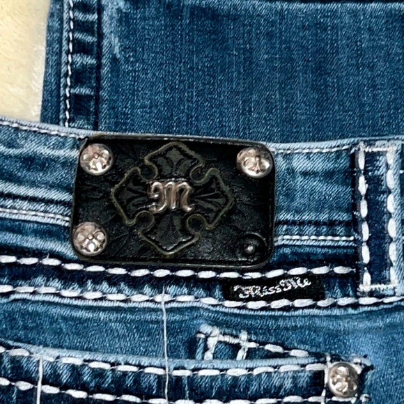 MISS ME 👖 DISTRESSED DESTROYED RIPPED THICK STITCH BOOTCUT JEANS Women 36/18 L33 - Picture 10 of 14